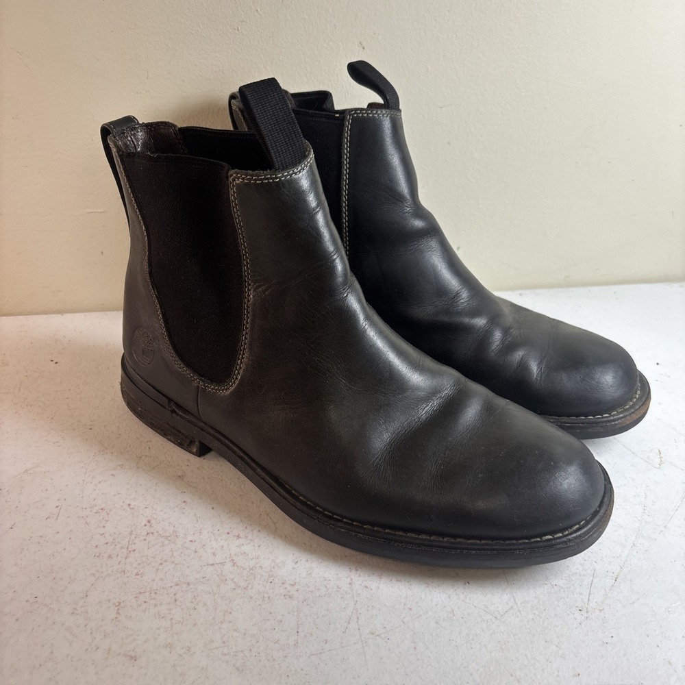 Timberland Men's Size 10 Black Leather Slip On Boots Waterproof